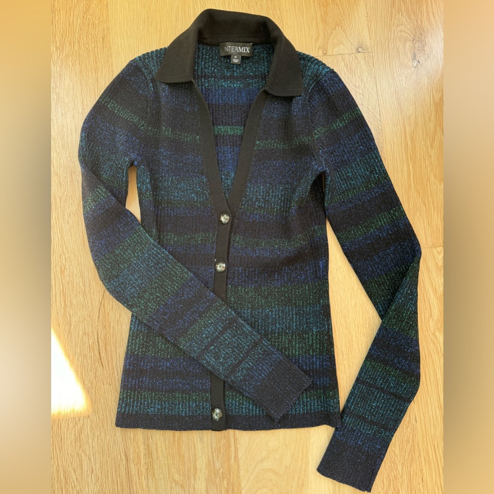 Intermix Metallic Collared Button Down Sweater - image 2